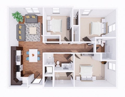 Floor plan for 3 beds, 2 baths